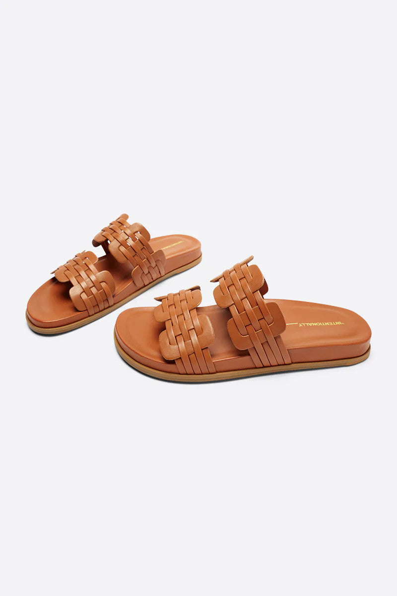 Intentionally Blank Brian Natural Sole Slides in Tan – side view
