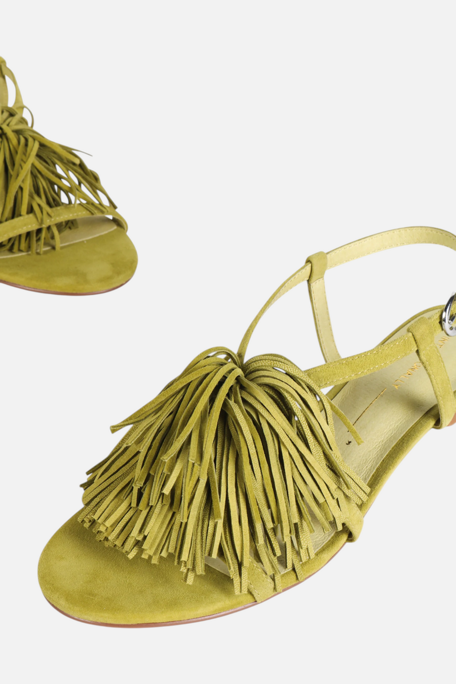 Intentionally Blank Chaperone Fringe Kitten Heel in Avocado – detail