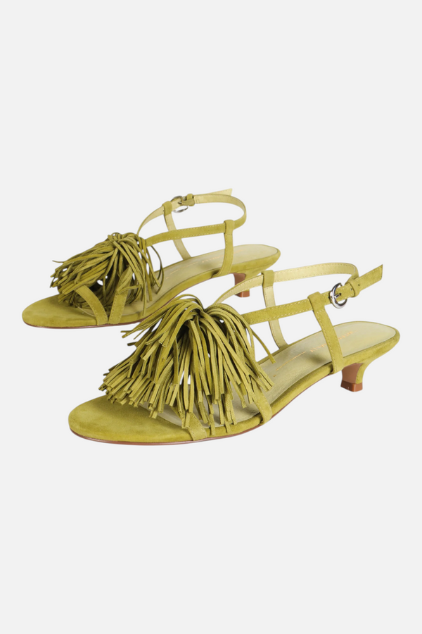 Intentionally Blank Chaperone Fringe Kitten Heel in Avocado