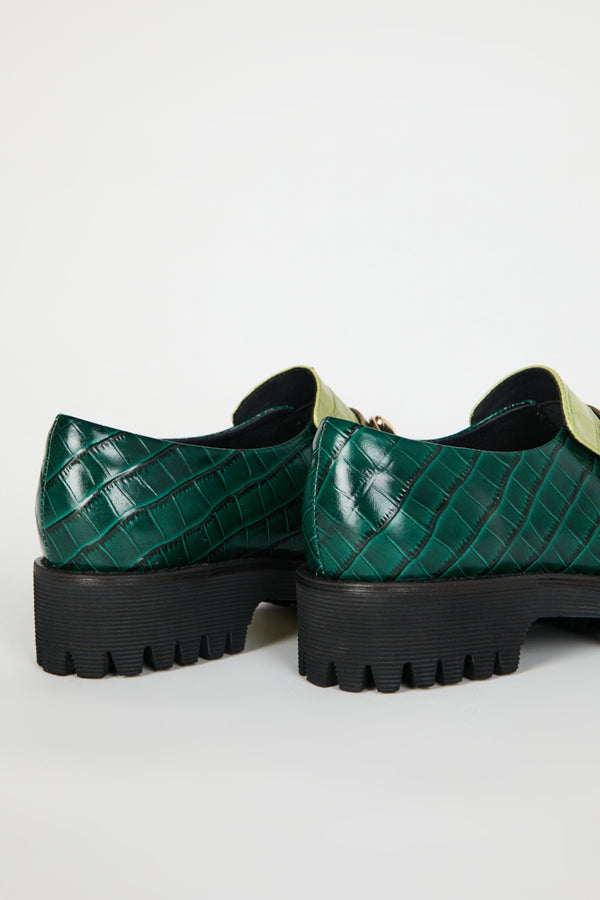 Intentionally Blank Hk2 Lug Sole Loafer in Forest Floor Combo – flat lay