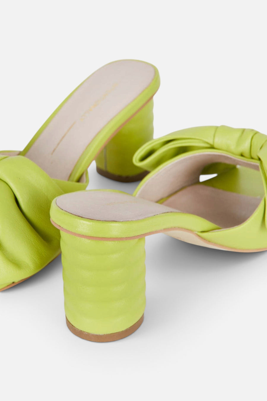Intentionally Blank Kriselda Leather Heel in Neon Lime – flat lay