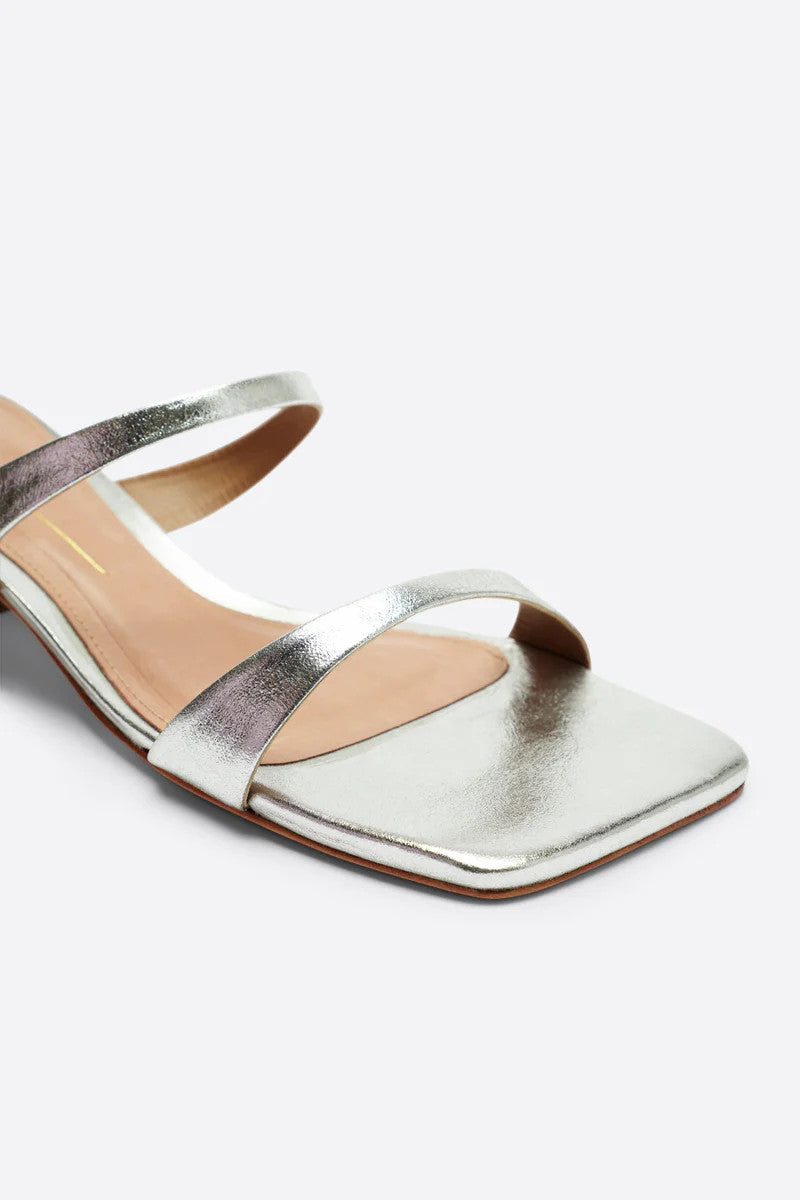 Intentionally Blank Near Metallic Heeled Sandal in Silver – detail