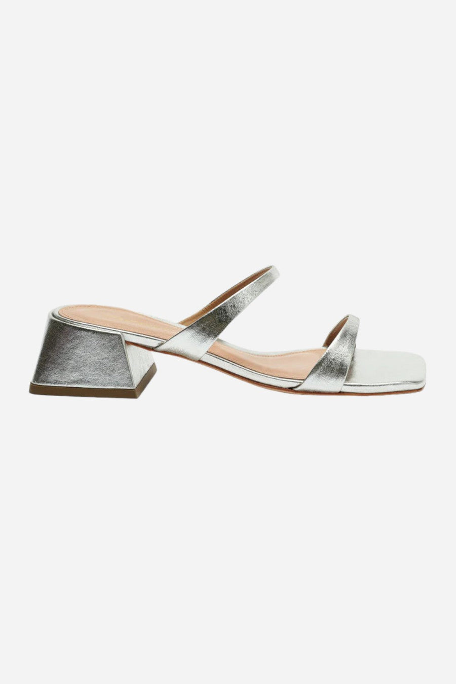 Intentionally Blank Near Metallic Heeled Sandal in Silver – front view