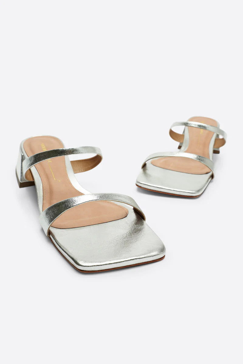 Intentionally Blank Near Metallic Heeled Sandal in Silver – side view