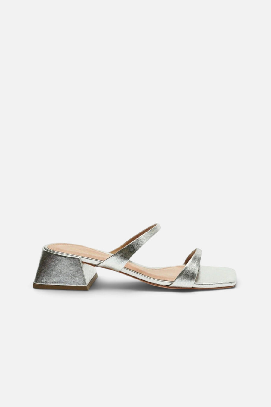 Intentionally Blank Near Metallic Heeled Sandal in Silver – side view