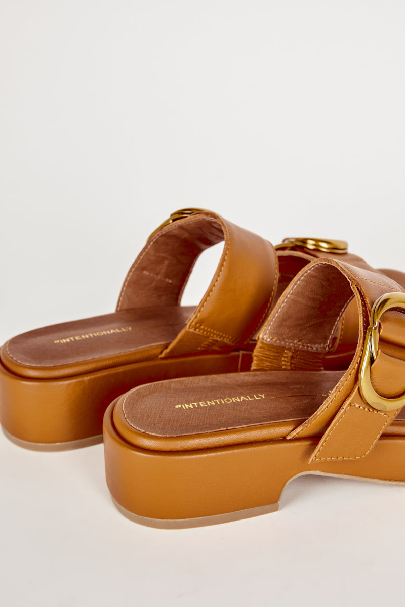 Intentionally Blank Orion Sandal in Whiskey – flat lay