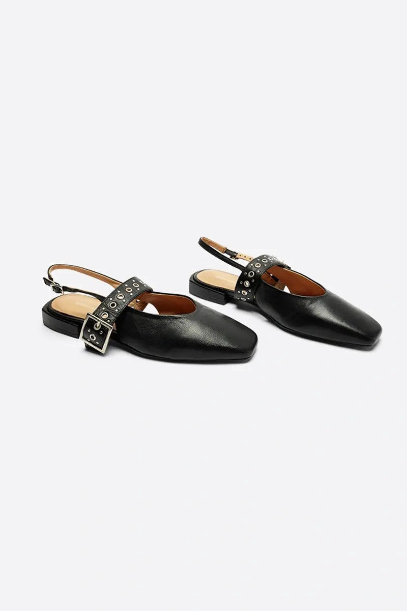 Intentionally Blank Pearl Singleback Ballet Flat in Black Sole – back view