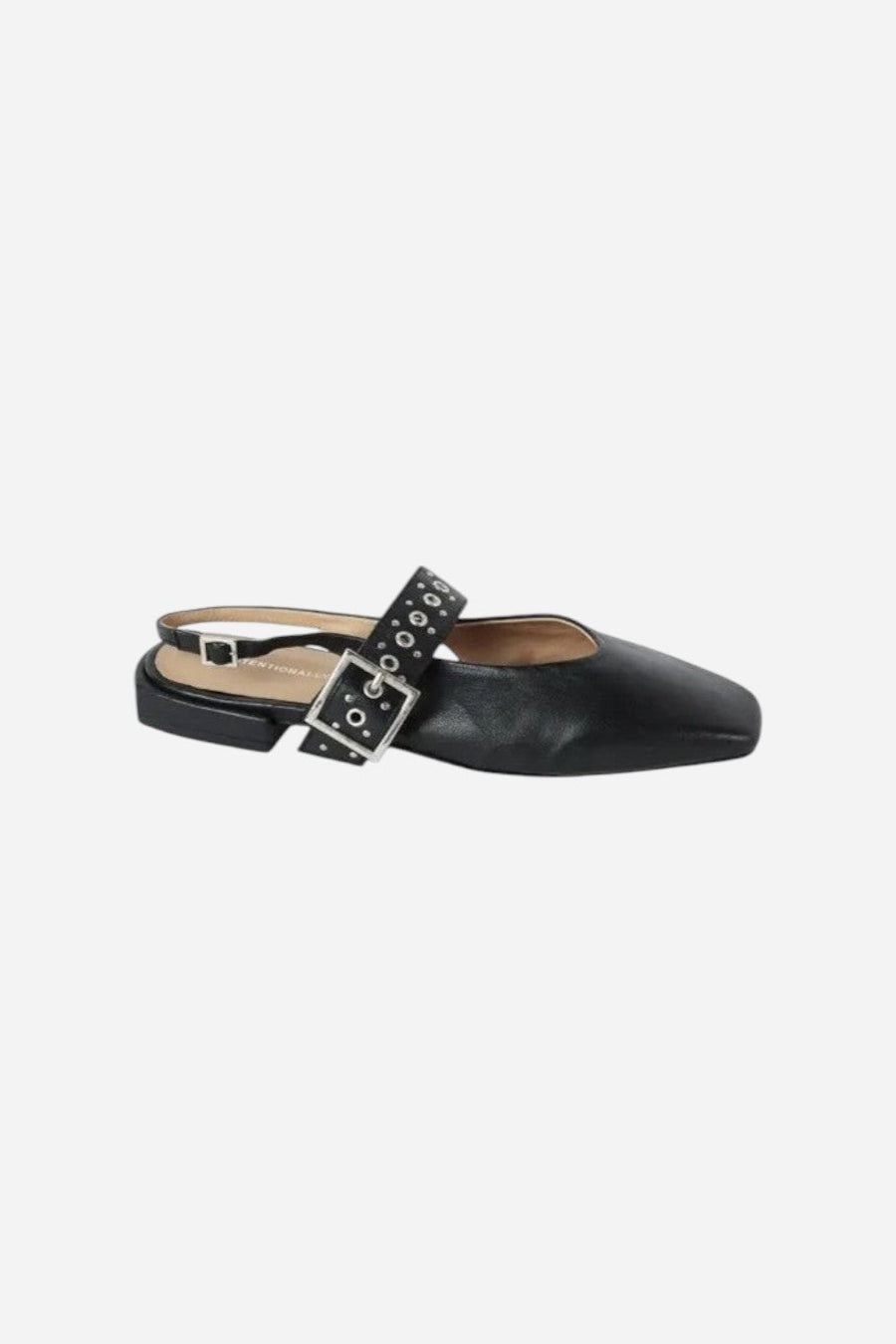 Intentionally Blank Pearl Singleback Ballet Flat in Black Sole – front view