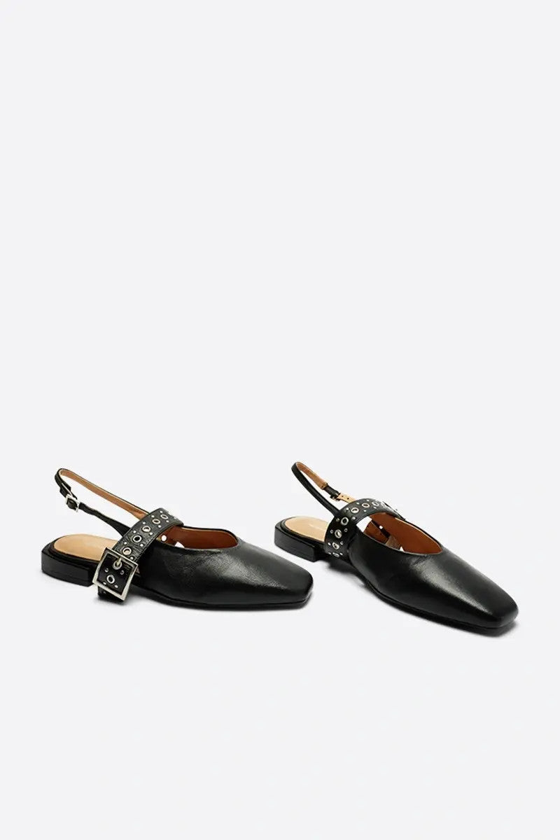 Intentionally Blank Pearl Singleback Ballet Flat in Black Sole – side view