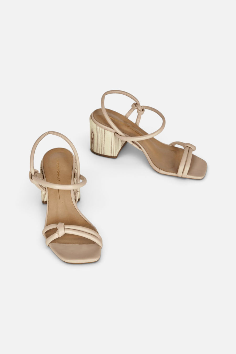 Intentionally Blank Sky Knotted Heel Sandals in Oatmilk – flat lay
