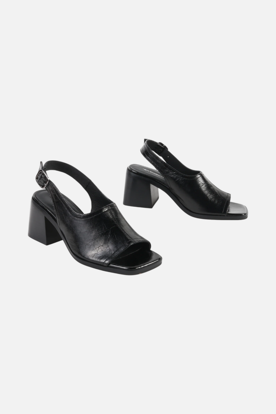 Intentionally Blank Teresa Slingback Open-Toe Block Heel in Black Leather – back view