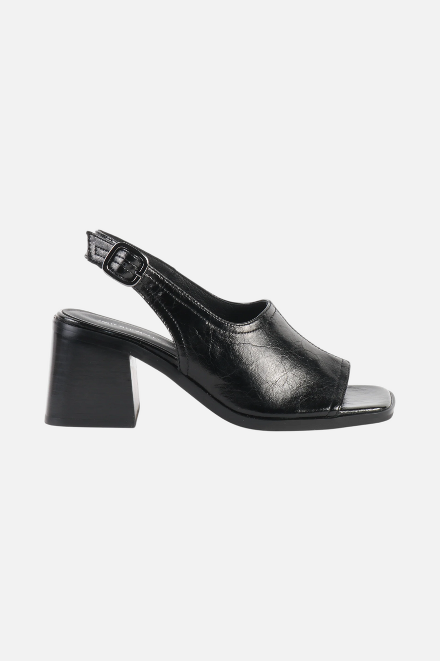 Intentionally Blank Teresa Slingback Open-Toe Block Heel in Black Leather – flat lay