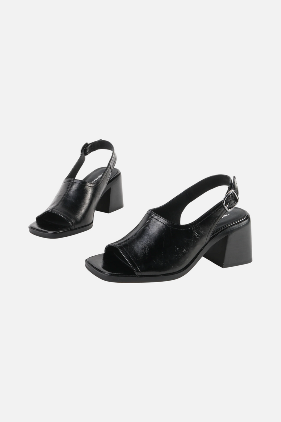 Intentionally Blank Teresa Slingback Open-Toe Block Heel in Black Leather – front view
