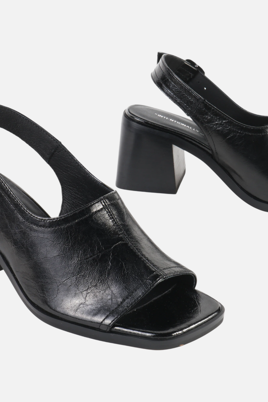 Intentionally Blank Teresa Slingback Open-Toe Block Heel in Black Leather – side view