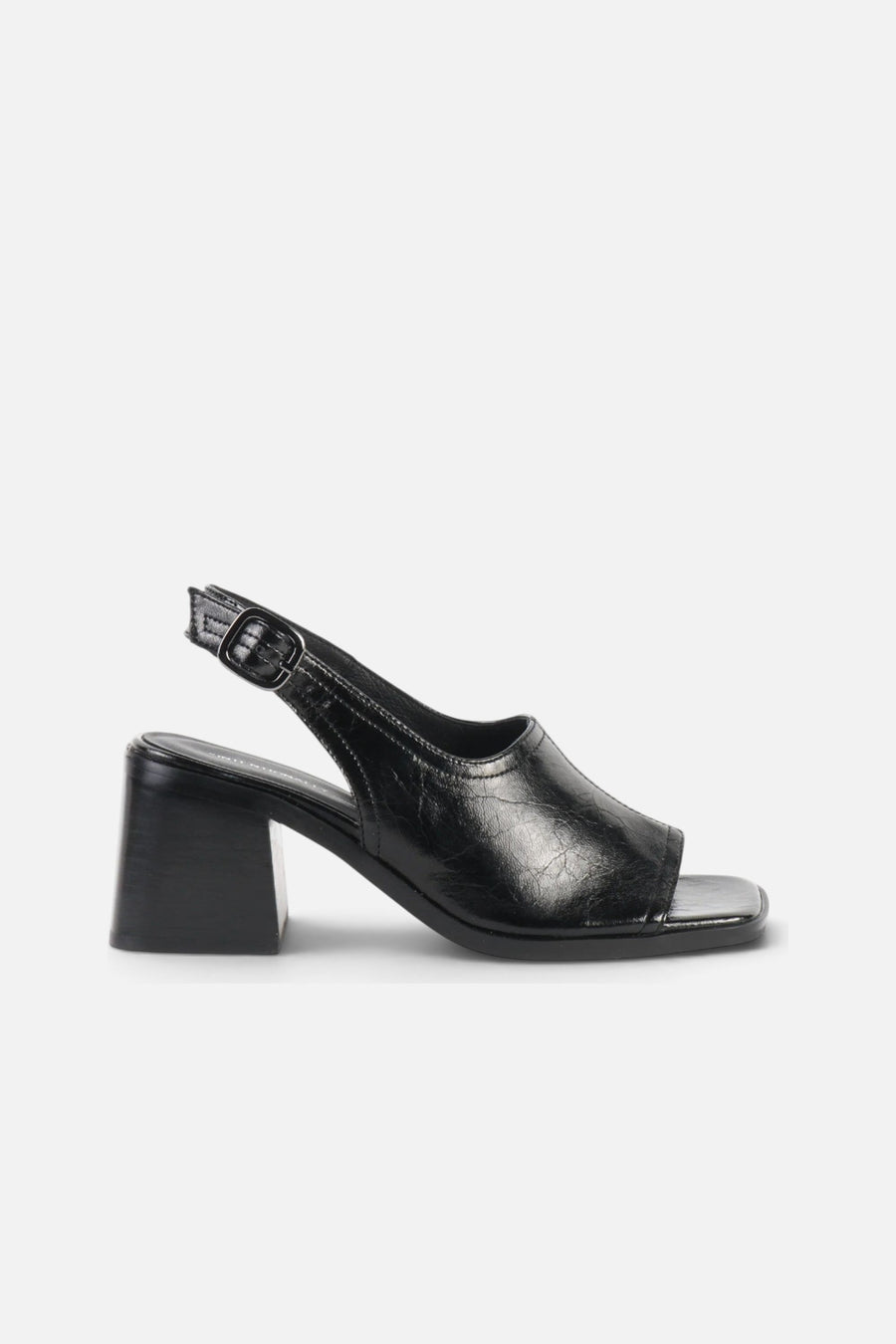 Intentionally Blank Teresa Slingback Open-Toe Block Heel in Black Leather – side view