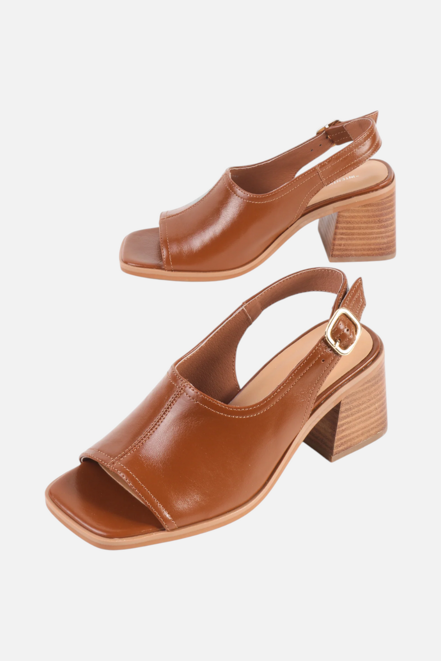 Intentionally Blank Teresa Slingback Open-Toe Block Heel in Tan Leather – back view