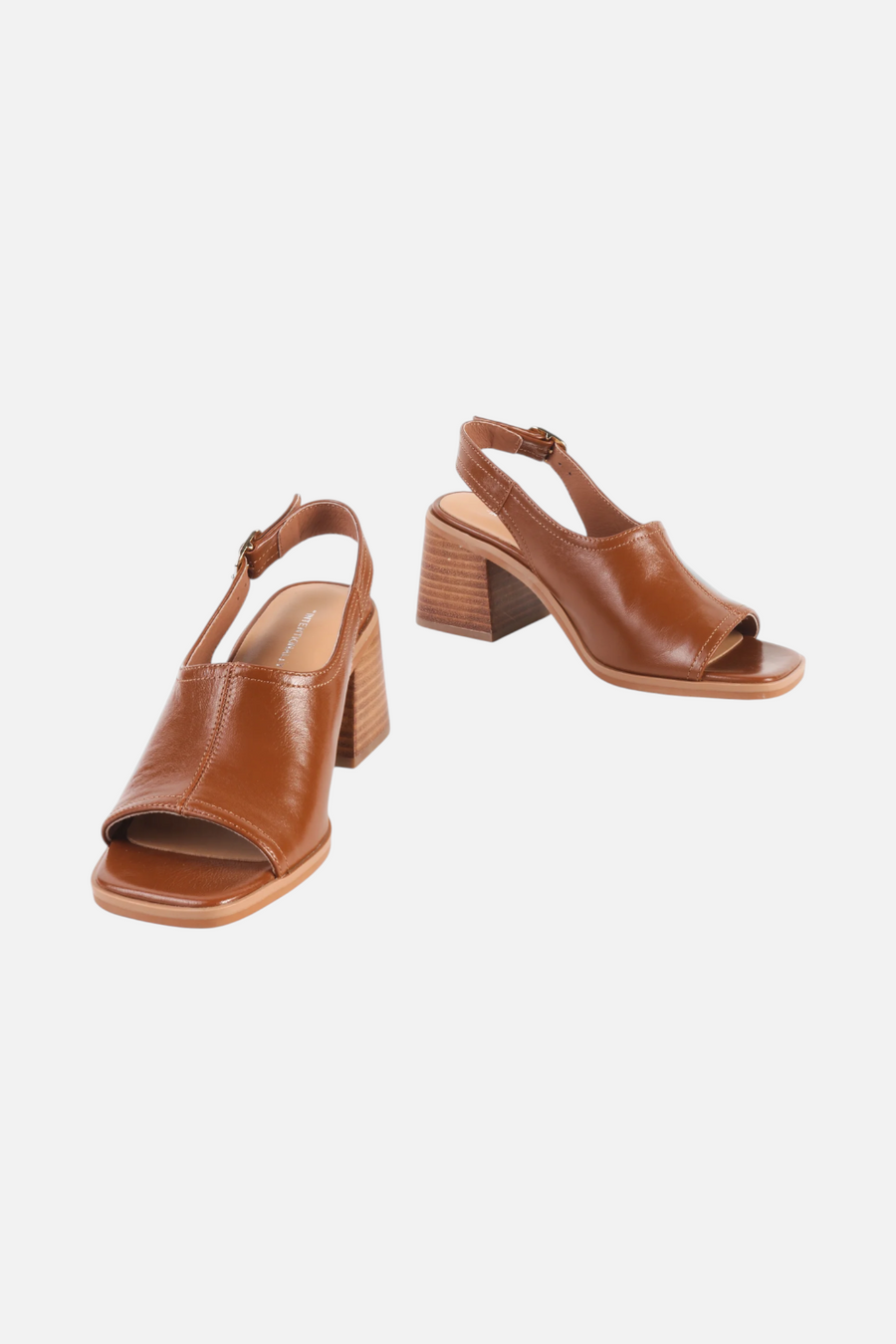 Intentionally Blank Teresa Slingback Open-Toe Block Heel in Tan Leather – front view