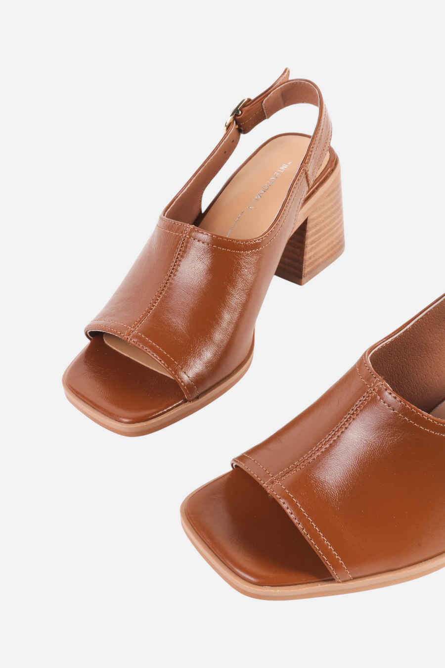 Intentionally Blank Teresa Slingback Open-Toe Block Heel in Tan Leather – side view