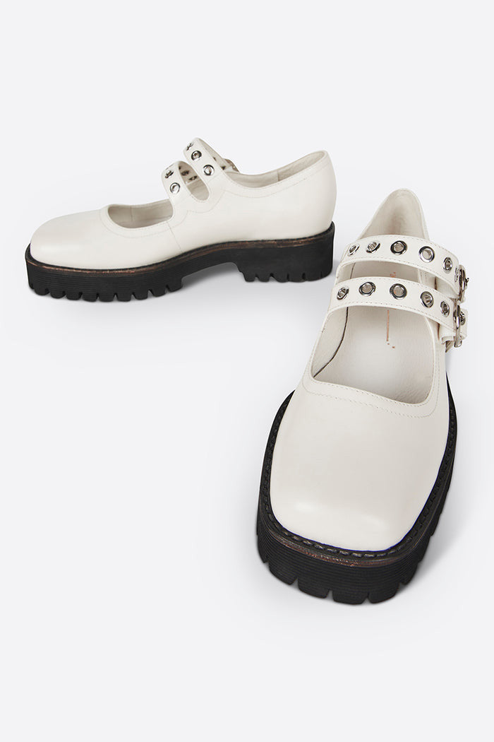 Intentionally Blank Vero Mary Jane in Cream Box Leather – back view