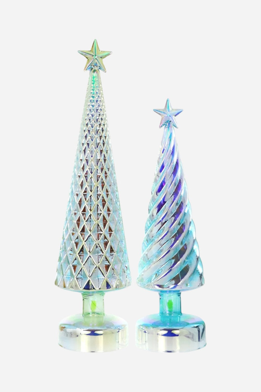 Iridescent Lit Trees in Green - Set of 2 – front view