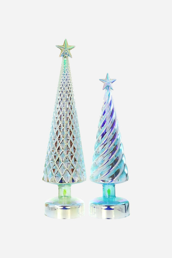 Iridescent Lit Trees in Green - Set of 2