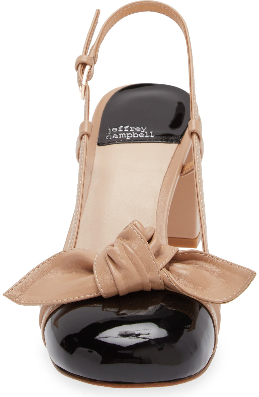 Jeffrey Campbell Babydoll Slingback Cap Toe Pump in Natural Black Patent – detail