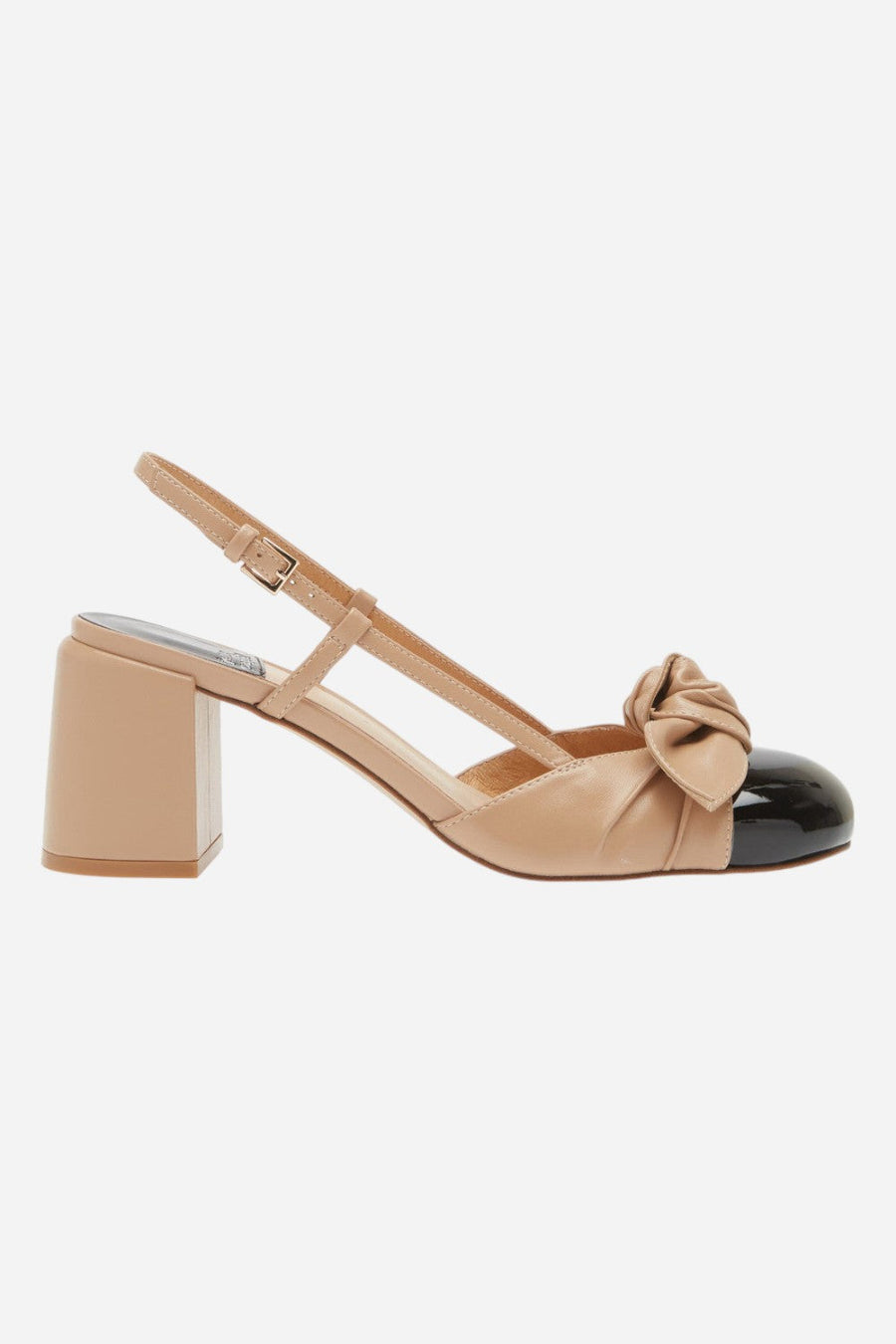 Jeffrey Campbell Babydoll Slingback Cap Toe Pump in Natural Black Patent – front view