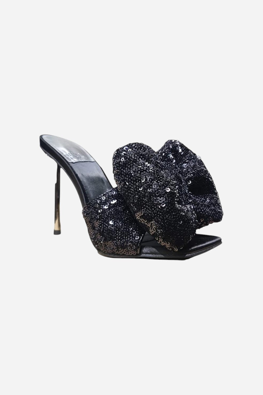 Jeffrey Campbell Bow-Down Big Bow Mule in Black Sequin – back view