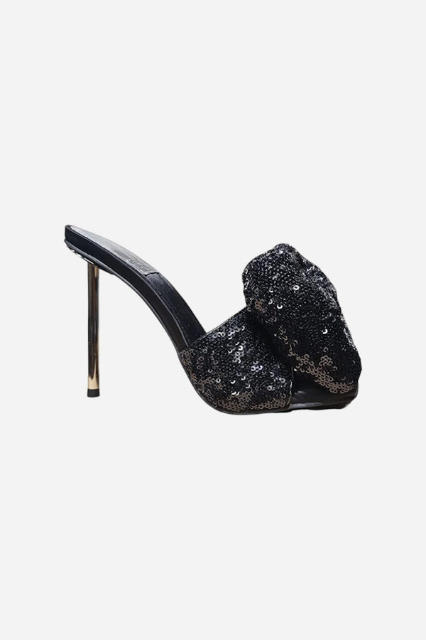 Jeffrey Campbell Bow-Down Big Bow Mule in Black Sequin