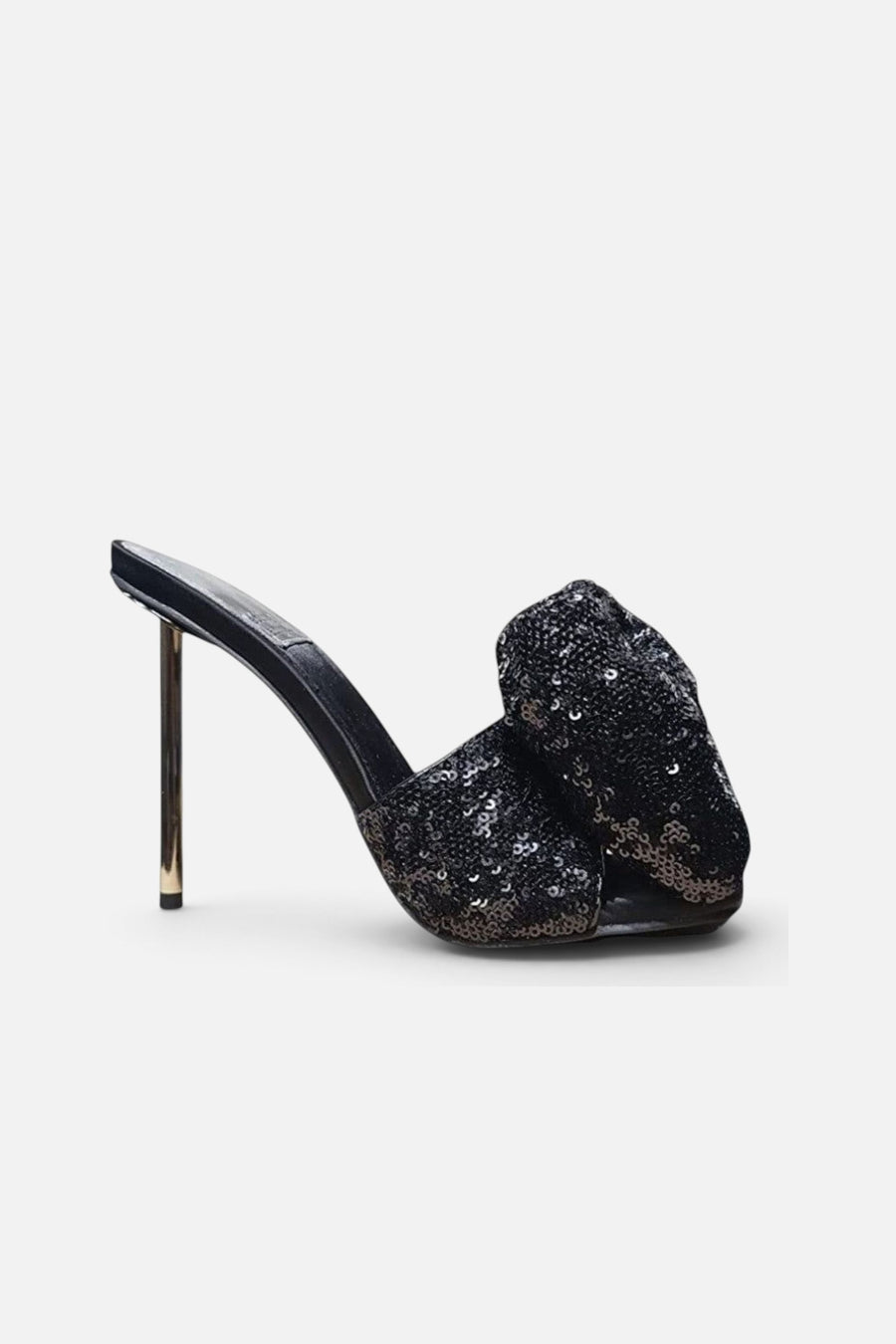 Jeffrey Campbell Bow-Down Big Bow Mule in Black Sequin – side view
