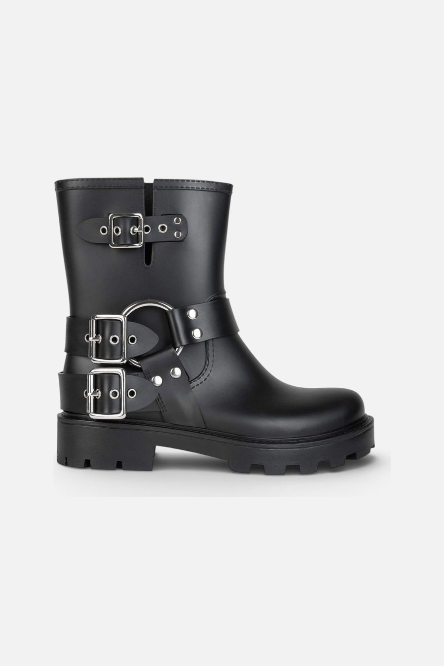 Jeffrey Campbell Controller Boots in Black Matte Silver – side view