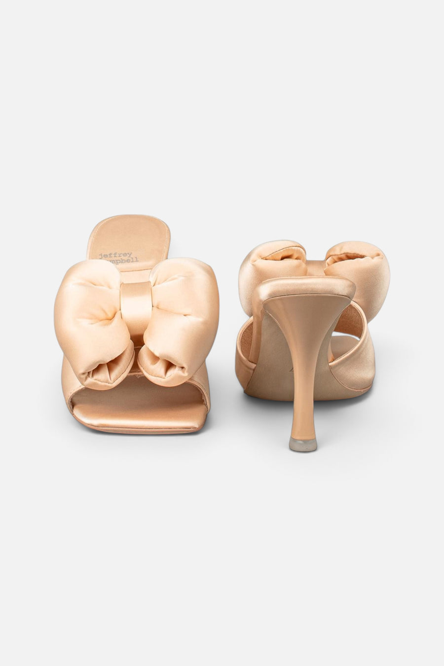Jeffrey Campbell Deedee Hi Big Bow Mule Heels in Beige – flat lay