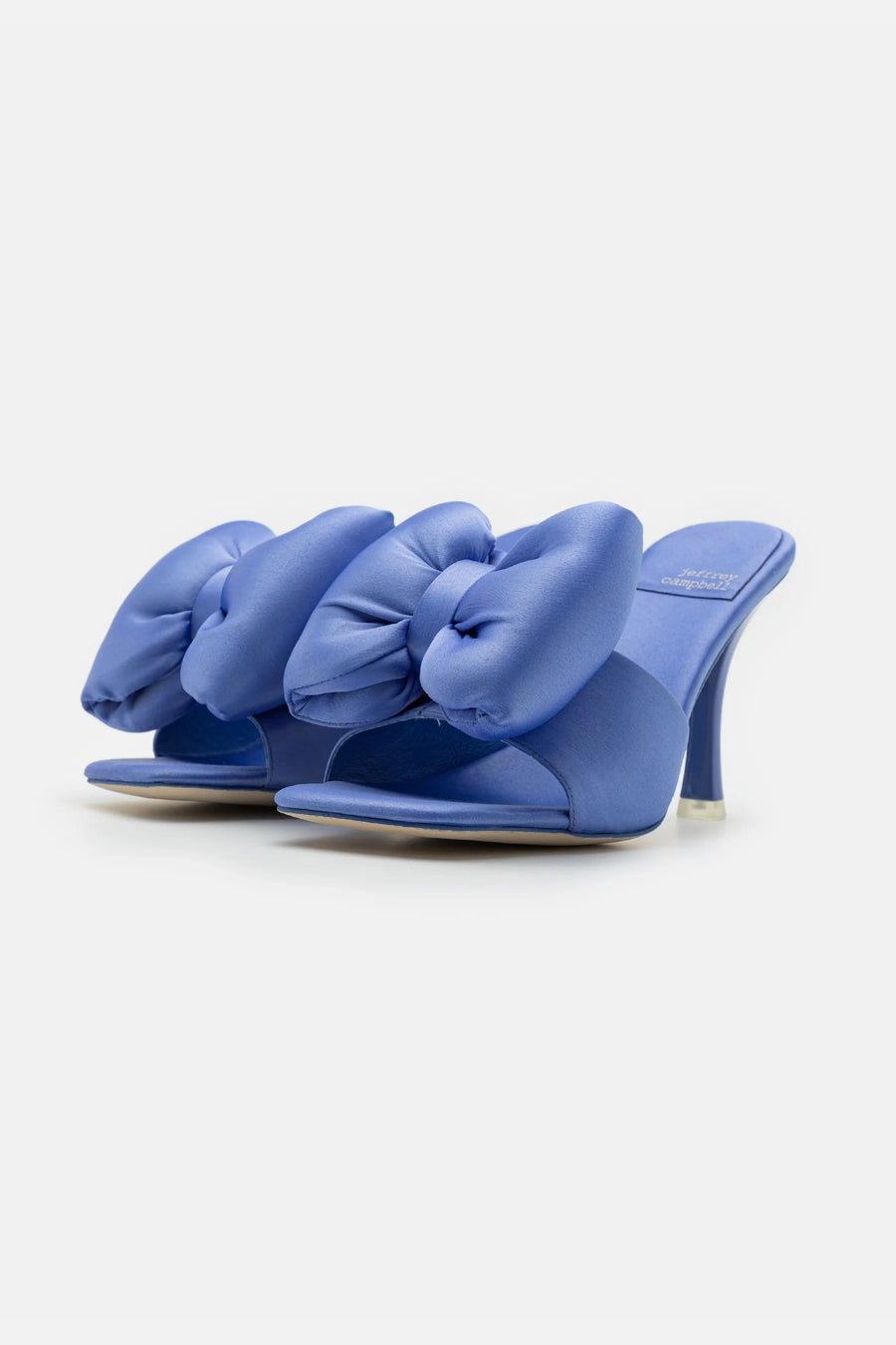 Jeffrey Campbell Deedee Hi Heeled Big Bow Mules in Blue – side view