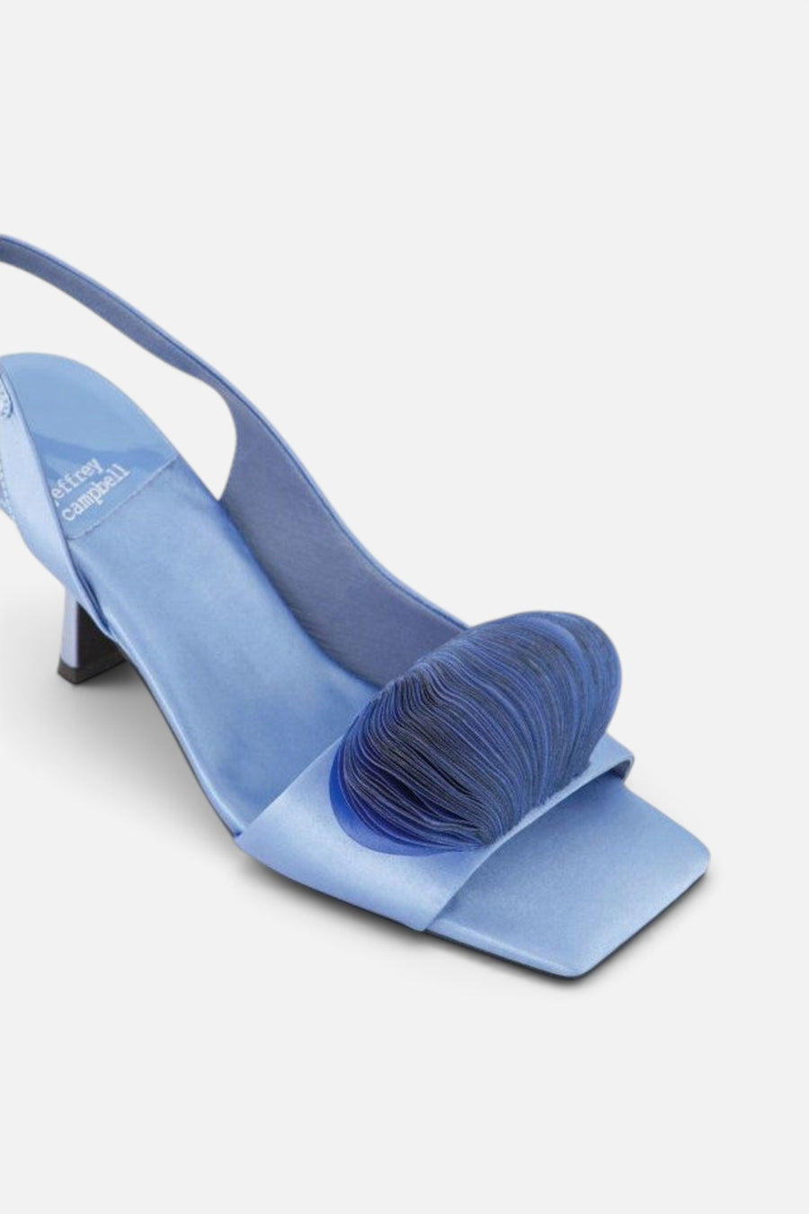 Jeffrey Campbell Duffy Heels in Blue Satin – detail