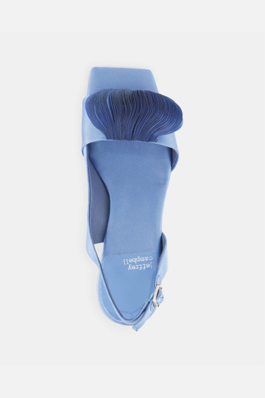 Jeffrey Campbell Duffy Heels in Blue Satin – flat lay