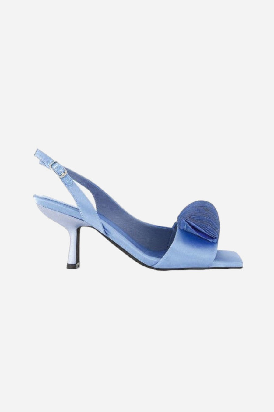 Jeffrey Campbell Duffy Heels in Blue Satin – front view