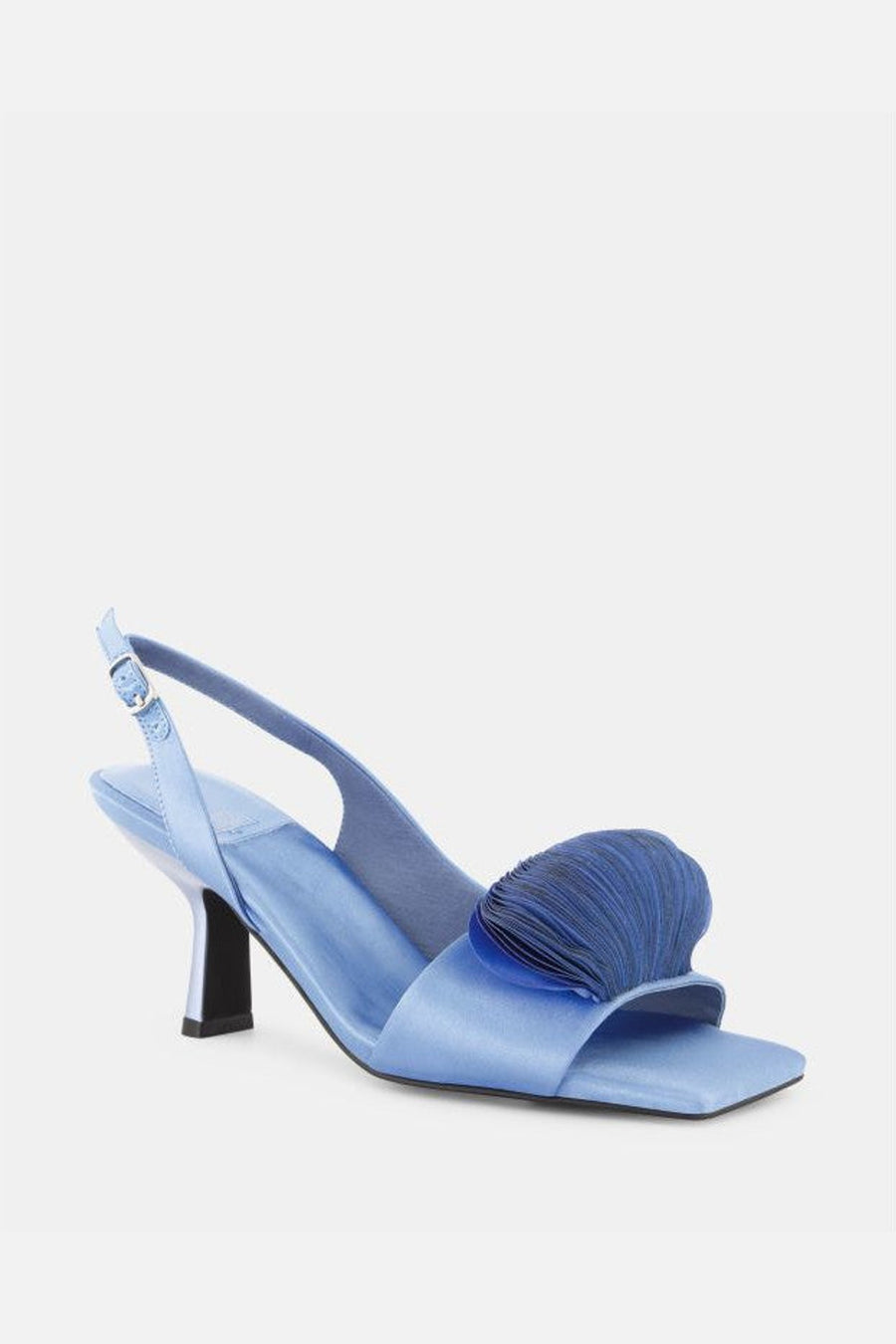 Jeffrey Campbell Duffy Heels in Blue Satin – side view