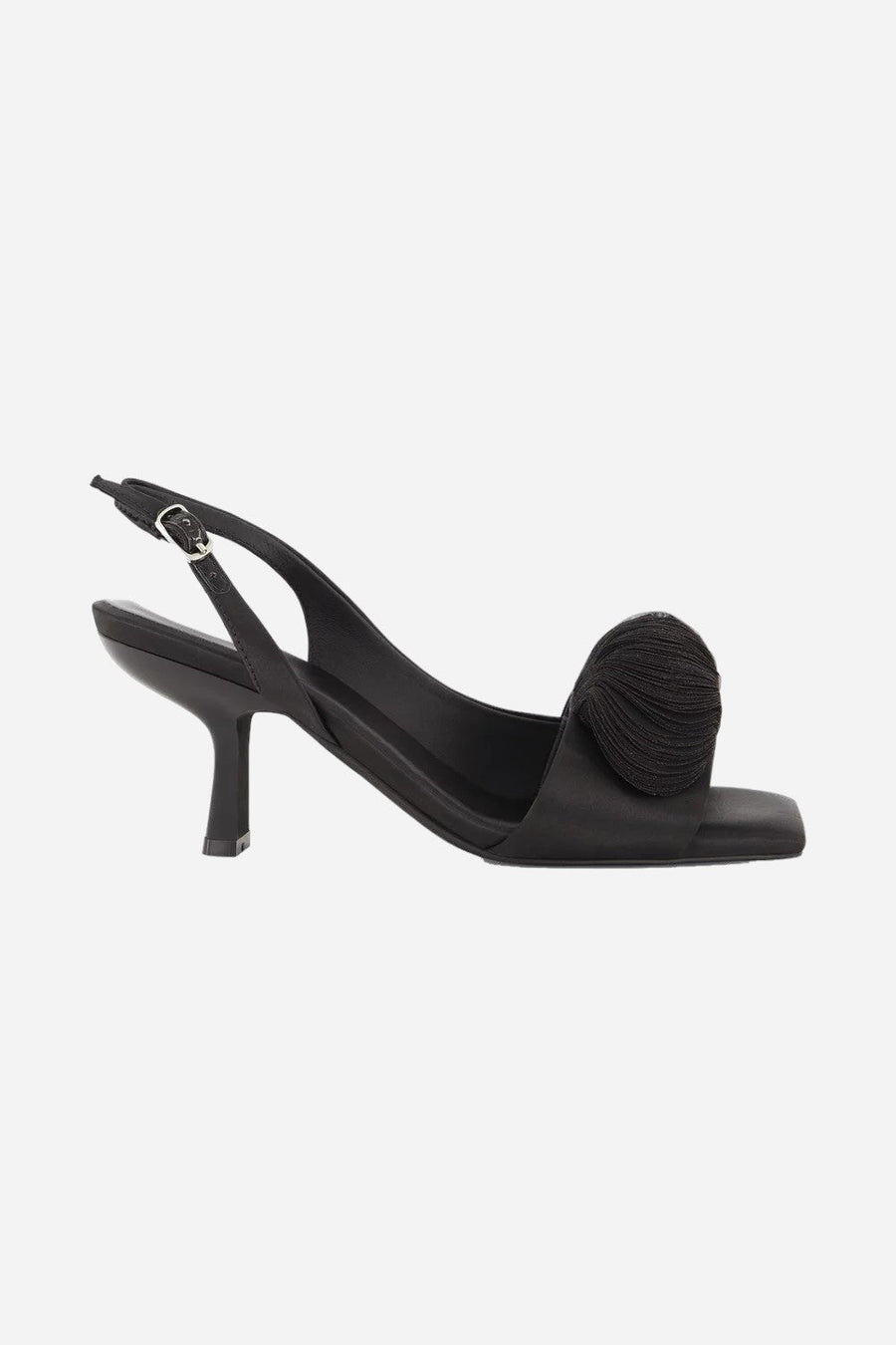 Jeffrey Campbell Duffy Kitten Heels in Black Satin – front view