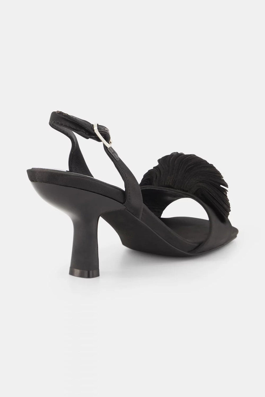 Jeffrey Campbell Duffy Kitten Heels in Black Satin – side view