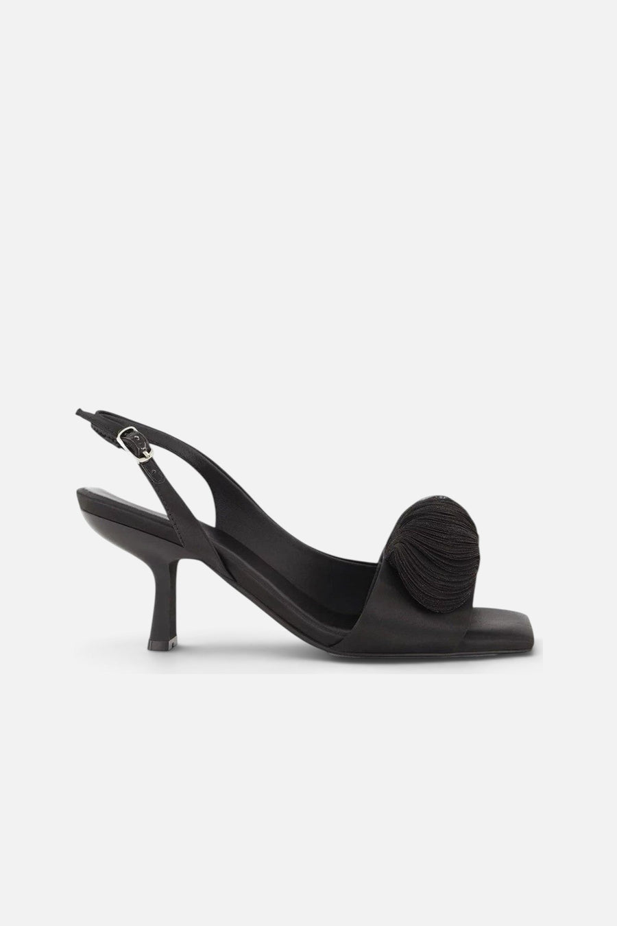 Jeffrey Campbell Duffy Kitten Heels in Black Satin – side view