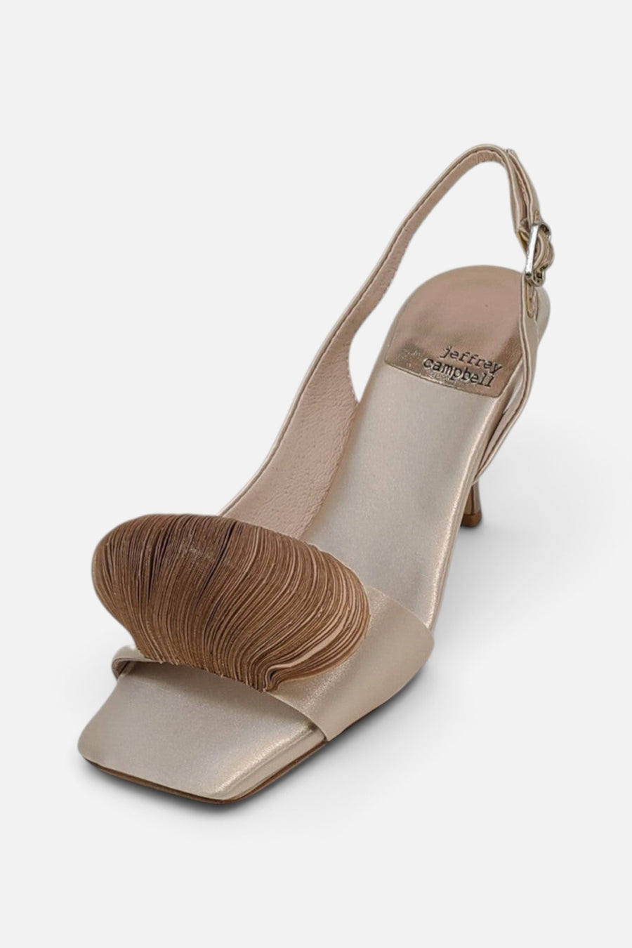 Jeffrey Campbell Duffy Kitten Heels in Champagne Satin – side view