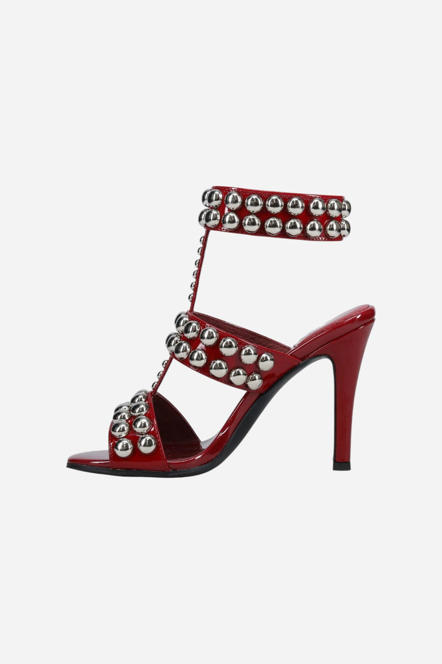 Jeffrey Campbell Engrailed in Red Patent Silver – side view