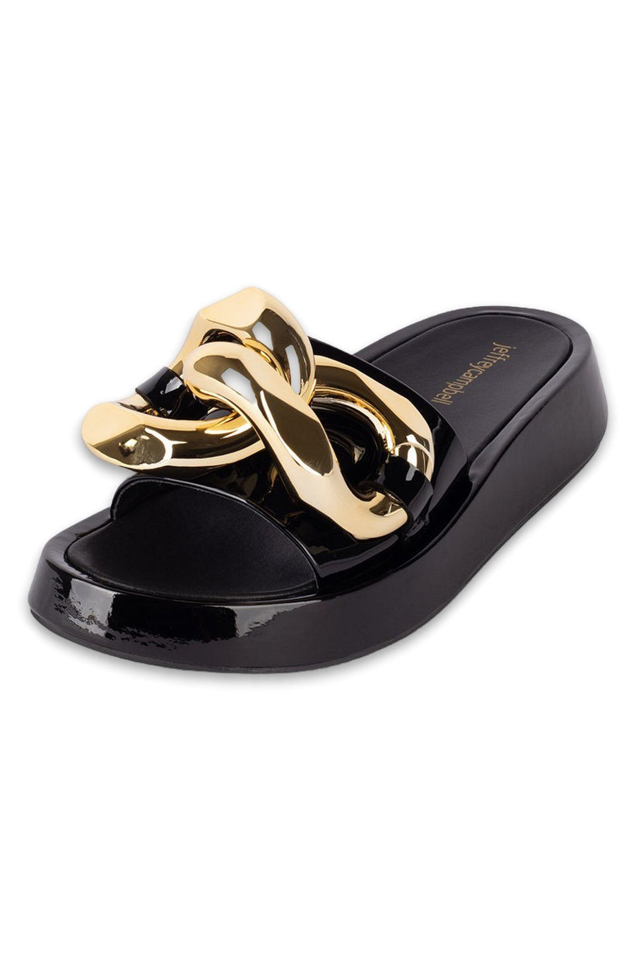 Jeffrey Campbell Epirus Platform Sandal in Black Patent Gold – back view