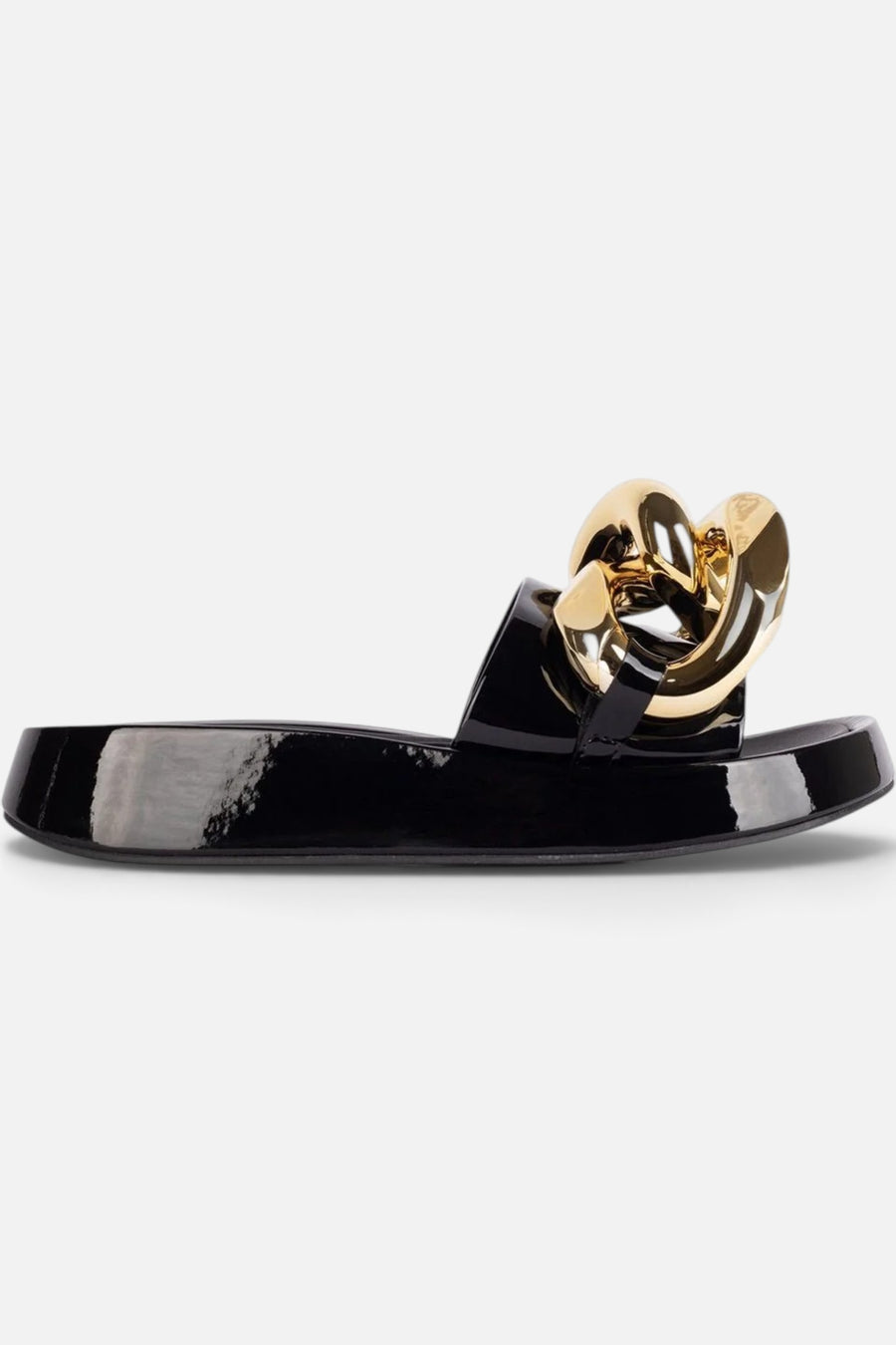 Jeffrey Campbell Epirus Platform Sandal in Black Patent Gold – front view