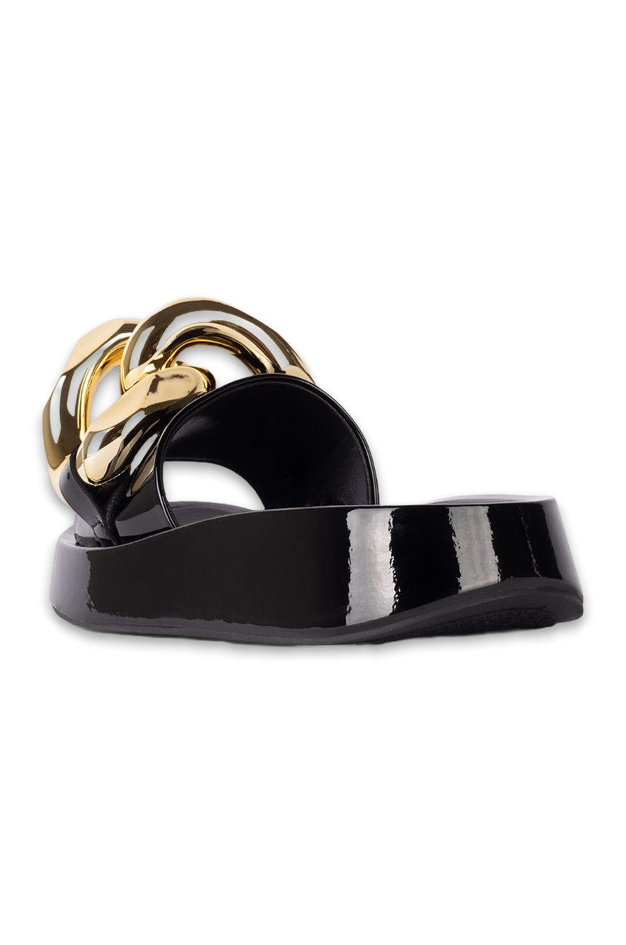 Jeffrey Campbell Epirus Platform Sandal in Black Patent Gold – side view