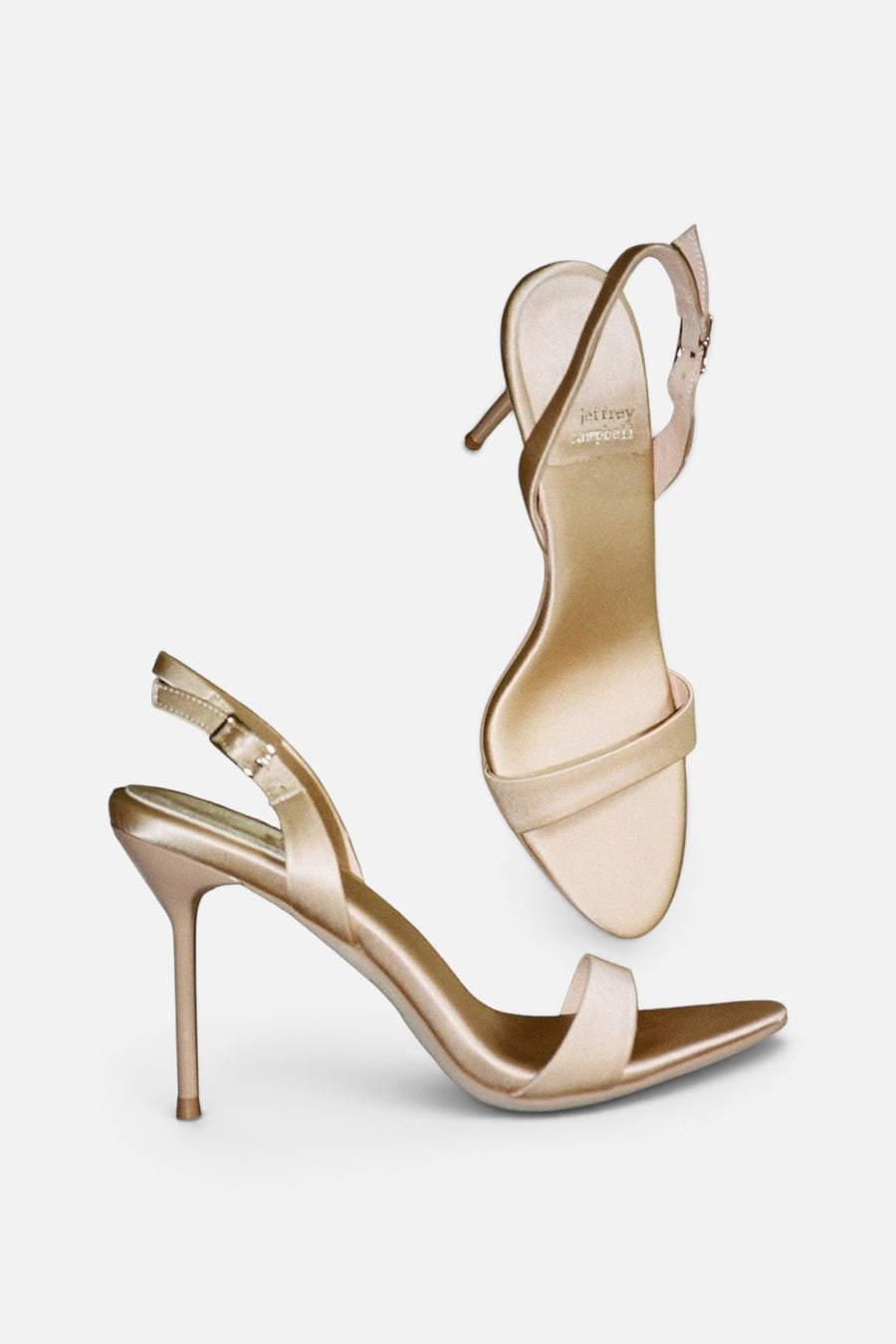 Jeffrey Campbell Go-Getter in Champagne Satin – flat lay