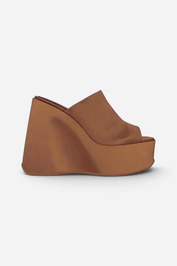 Jeffrey Campbell High-Up Platform Mule in Copper Satin