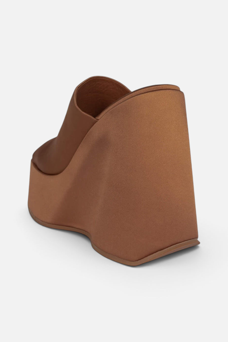 Jeffrey Campbell High-Up Platform Mule in Copper Satin – side view