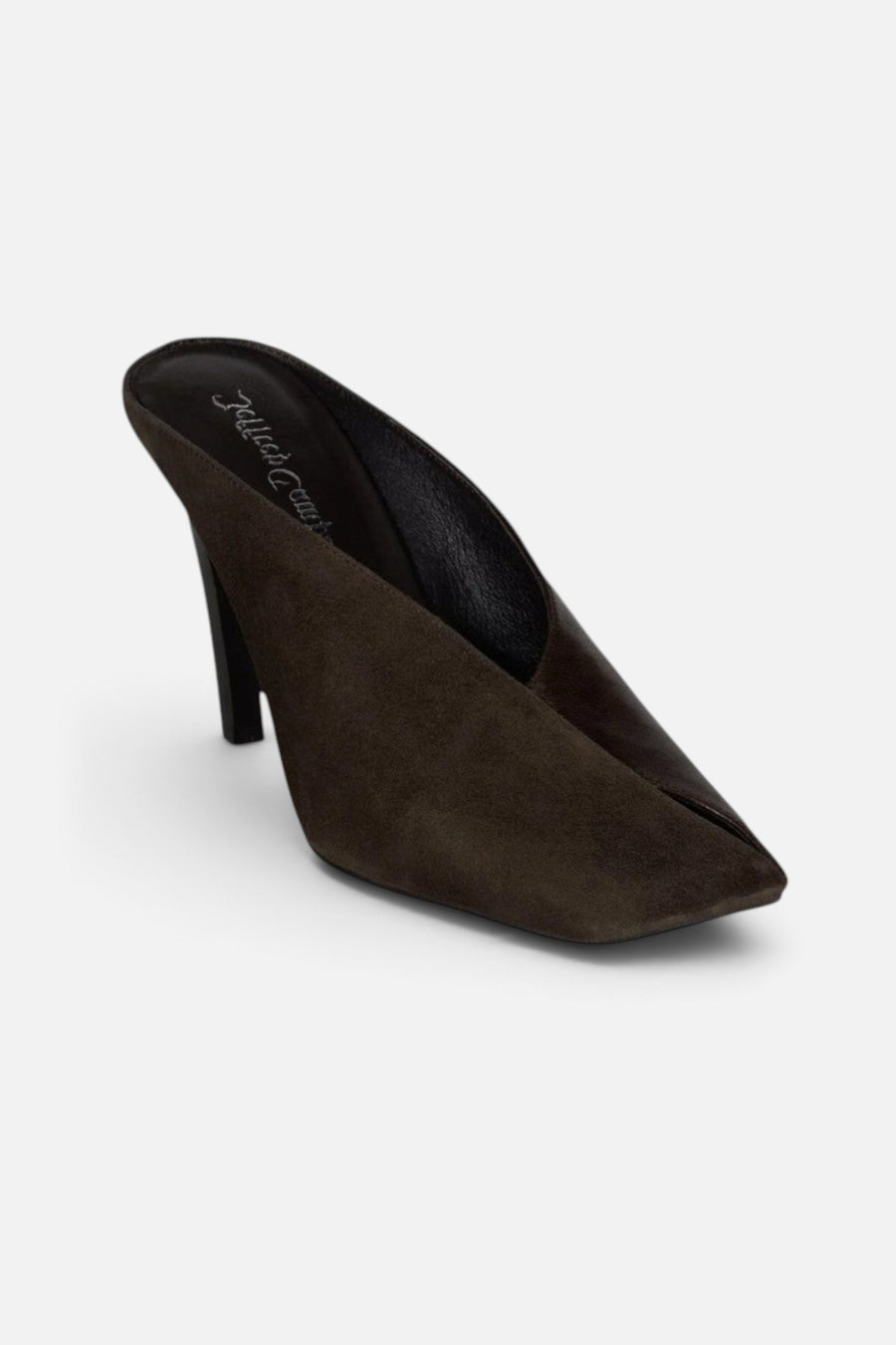 Jeffrey Campbell Hoof-It in Coffee Suede Combo – side view