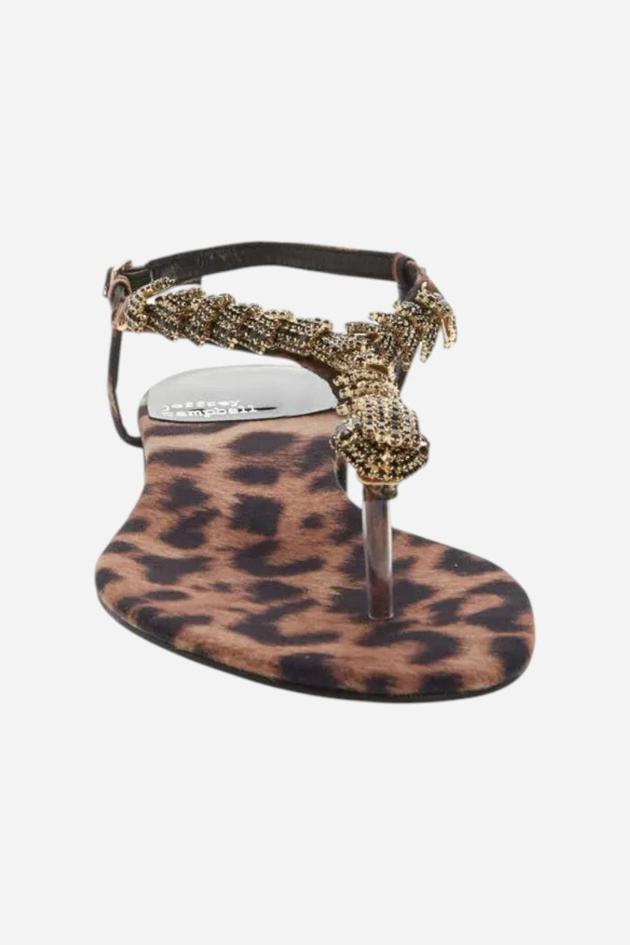 Jeffrey Campbell Kaa Snake Sandal in Black Beige Cheetah Satin – detail